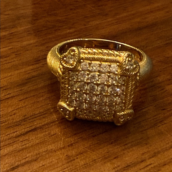 Judith Ripka Sterling Silver Gold Vermeil CZ Square Ring Size 7.5 - Picture 9 of 9